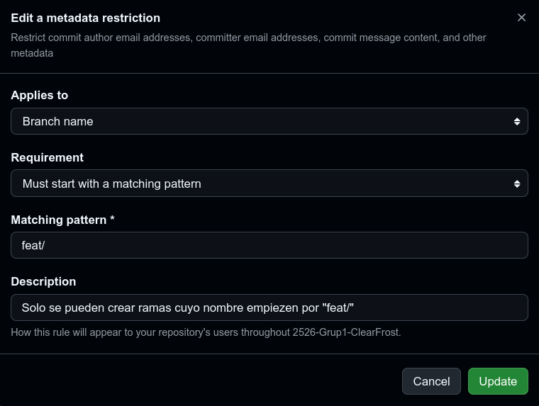 Restricciones de la rama "develop".