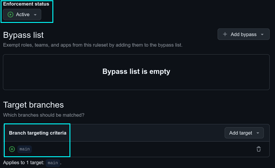 Configuración de la restricción de "main".