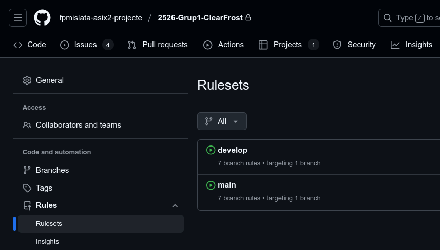 Lista de reglas del repositorio.