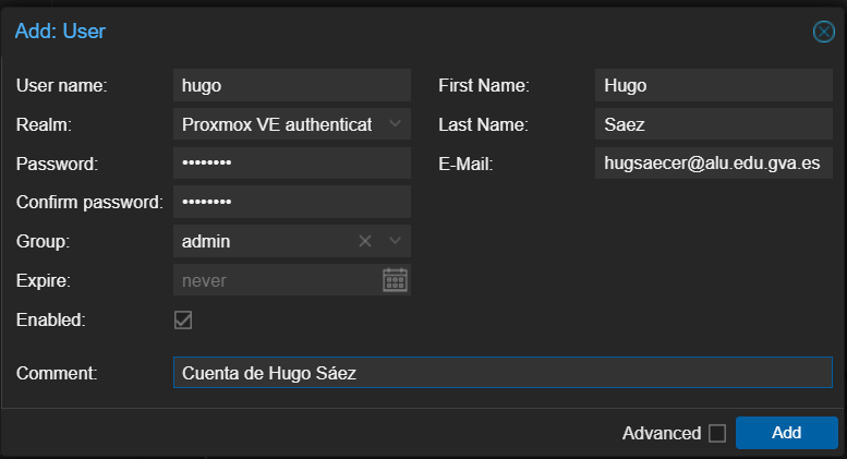 Creación de usuarios.