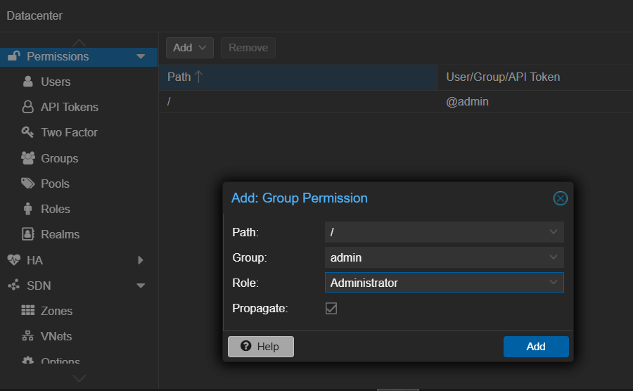 Creación de grupo administrador.