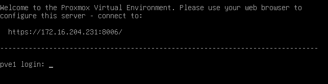 Instalación exitosa de Proxmox.