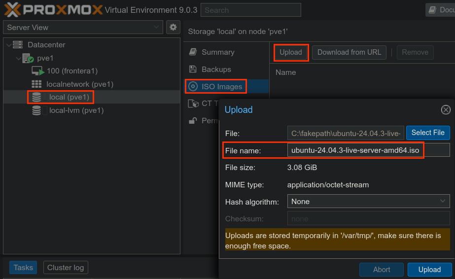 Proceso de subida de imágenes ISO.