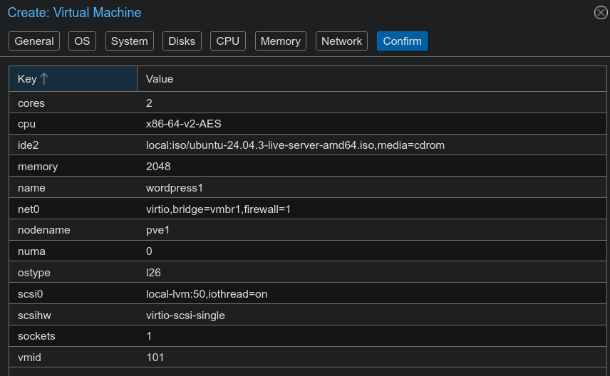 Características de la máquina virtual.