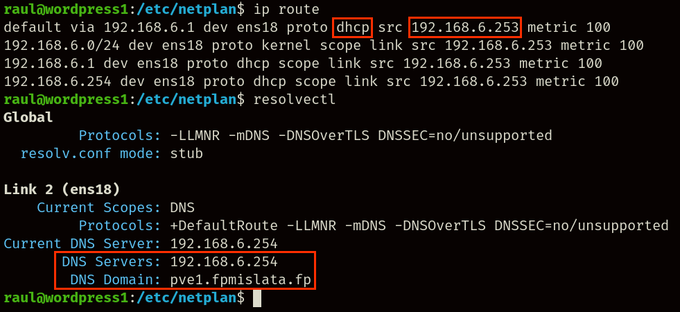 Configuración DHCP recibida por el cliente.