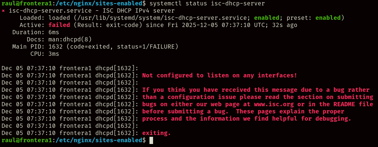 Error de "isc-dhcp-server".