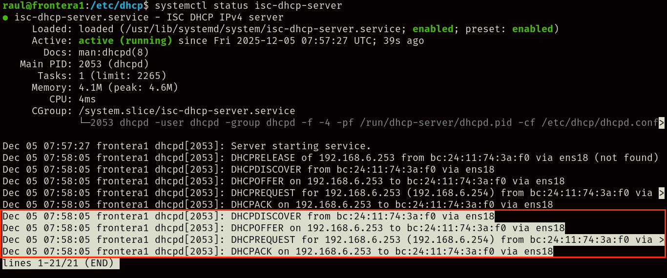 Petición DHCP de "wordpress1" vista desde "frontera1".