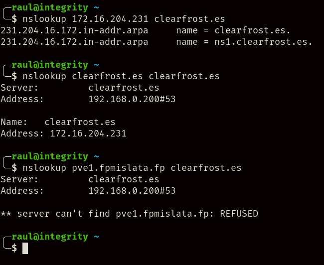 Consultas al servidor DNS desde la red externa.