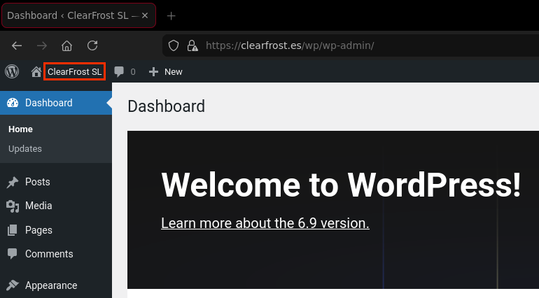 Instalación de WordPress exitosa.